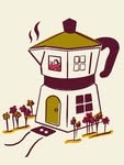 Ilustración de una cafetera italiana convertida en casa