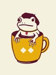 Ilustración de una rana instalada en una taza amarilla